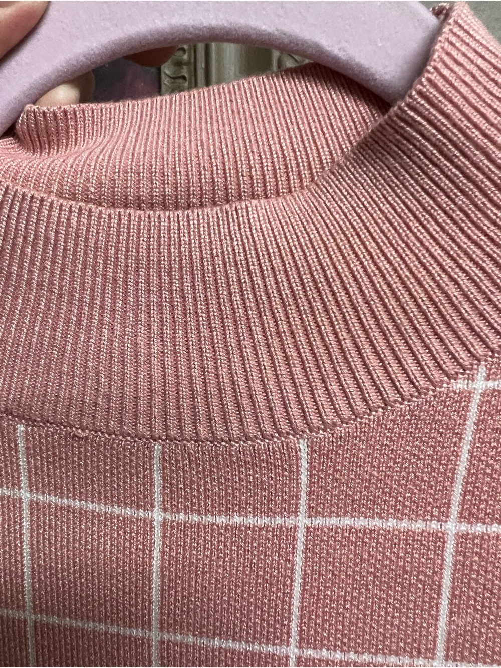 Anthropologie Maeve Pink Grid Mock-Neck Short Sleeve Top - Picture 10 of 11